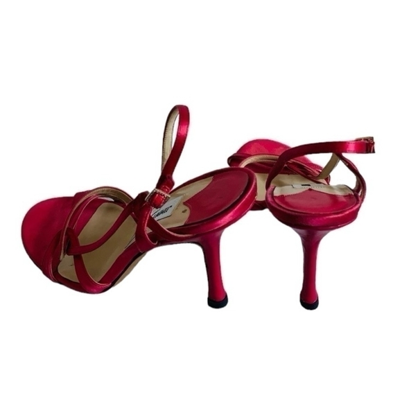 JIMMY CHOO Pink Satin Stiletto Heels Peep Toe Women’s Sandals High Heel Shoes - Picture 5 of 11